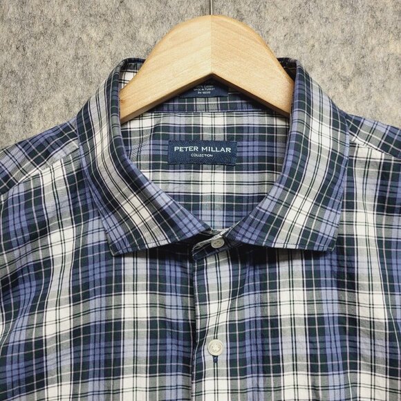 Peter Millar Button Up Shirt Mens XL Plaid Business Casual Long Sleeve - Picture 4 of 12